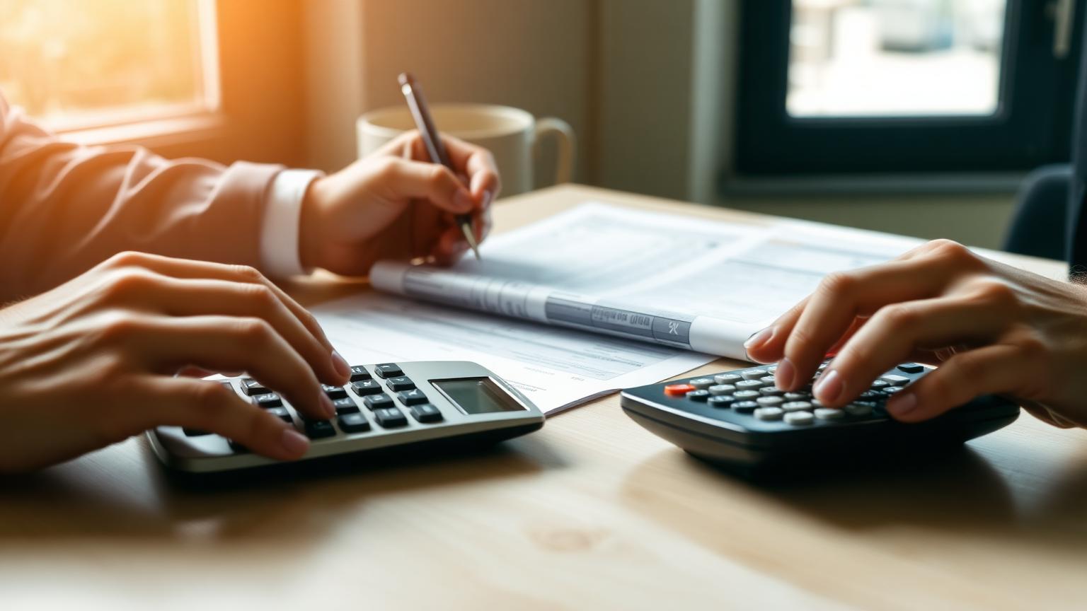 Person reviewing medical bills with a calculator